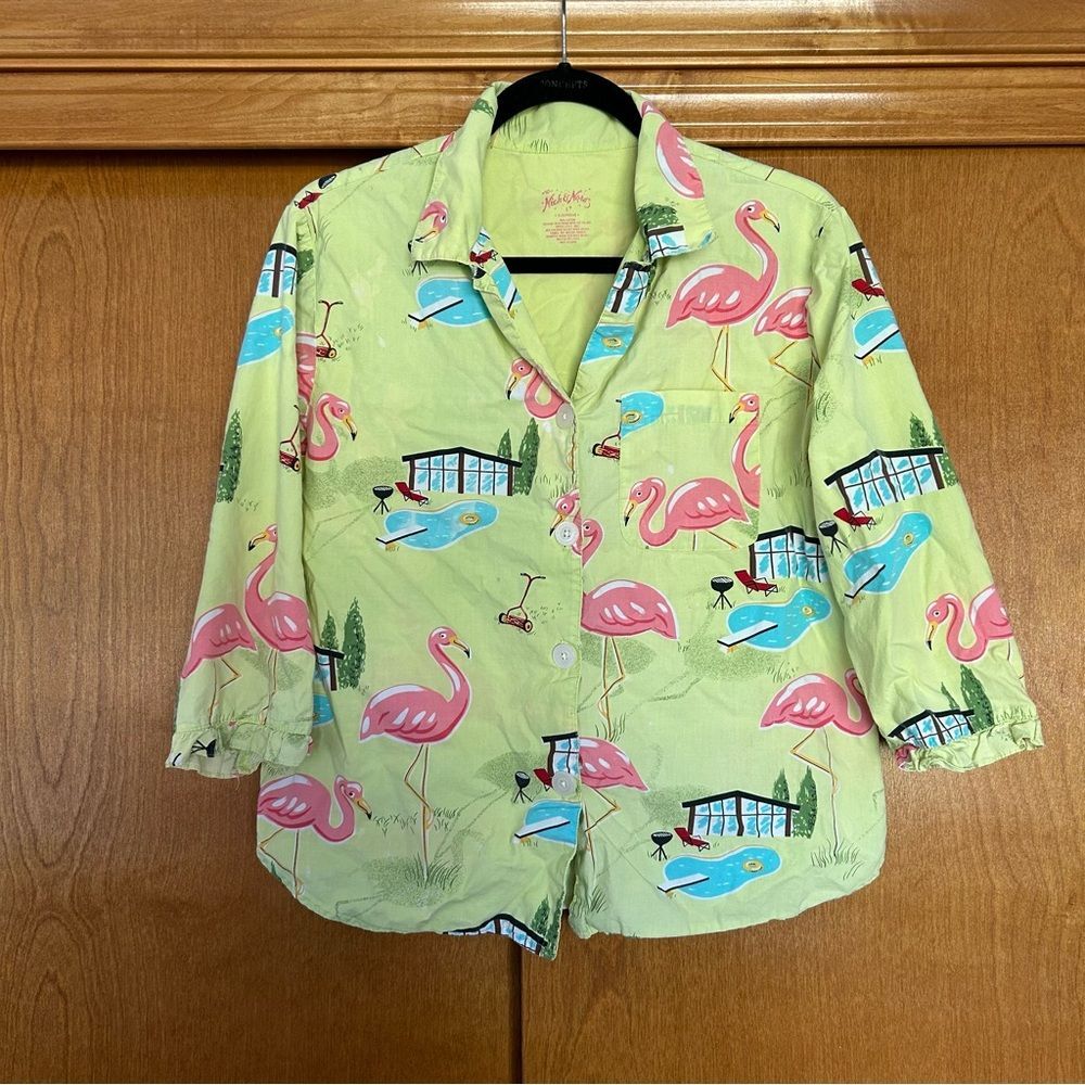 Nick & Nora Poolside Flamingo Pajama Top Size Small